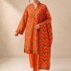 Bright Orange  Stitched Embroidered 3-PC Lawn