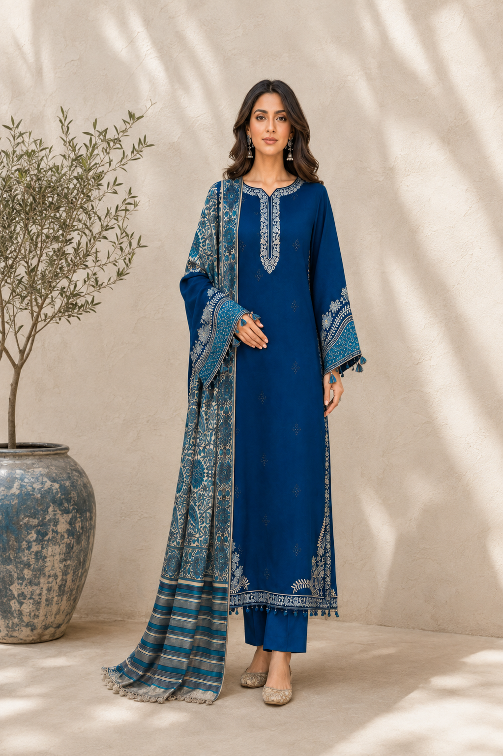 Deep Navy Blue Embroidered 3-PC Lawn