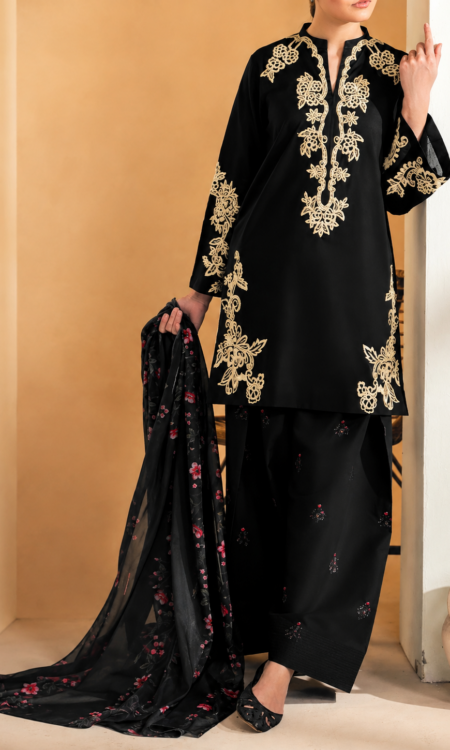 Black Gold 3-PC Embroidered  Lawn