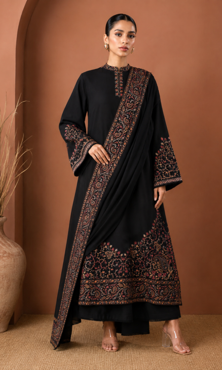 Black Rust Embroidered 3-PC Lawn