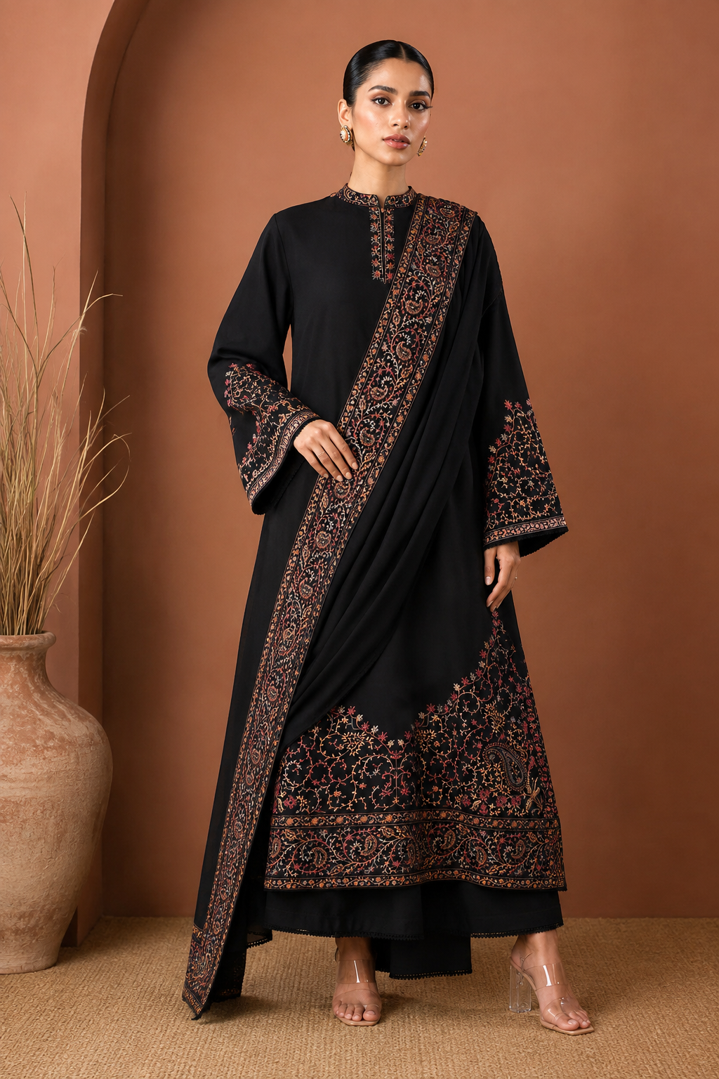 Black Rust Embroidered 3-PC Lawn