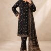 Decent Black Stitched  Embroidered  3-PC Lawn