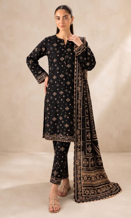 Decent Black  Embroidered  3-PC Lawn