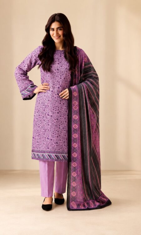 Deep Purple  Embroidered  3-PC Lawn