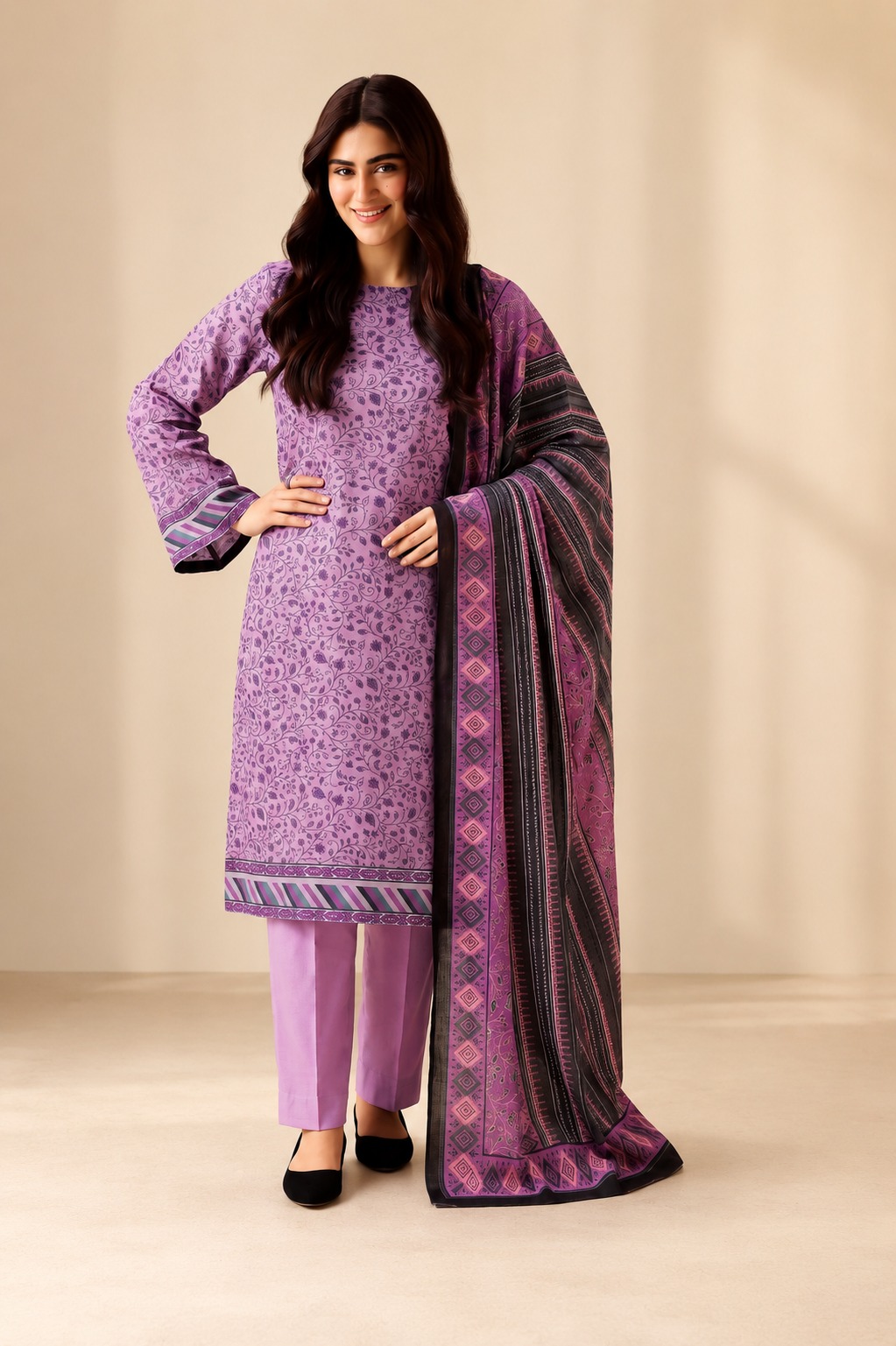 Deep Purple  Embroidered  3-PC Lawn