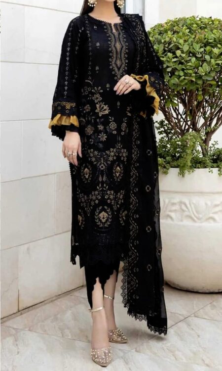 Black Embroidered 3-PC Lawn