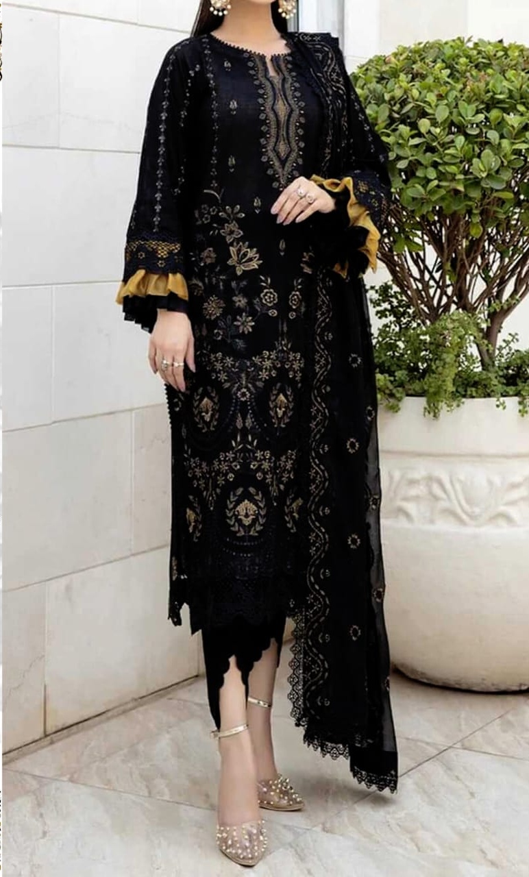 Black Embroidered 3-PC Lawn