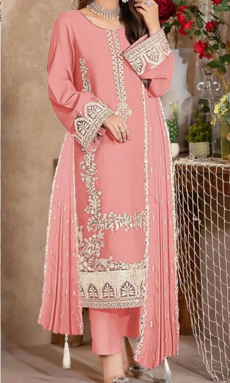 Peach Rose Embroidered  3-PC Lawn