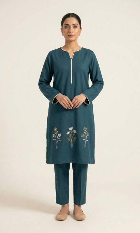 Deep-teal-floral-khaddar-suit