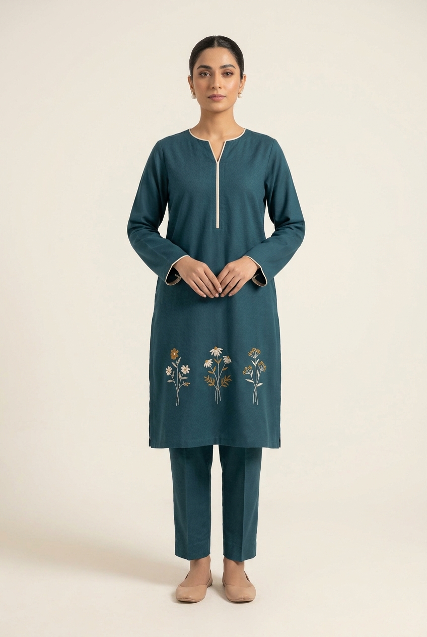 Deep-teal-floral-khaddar-suit