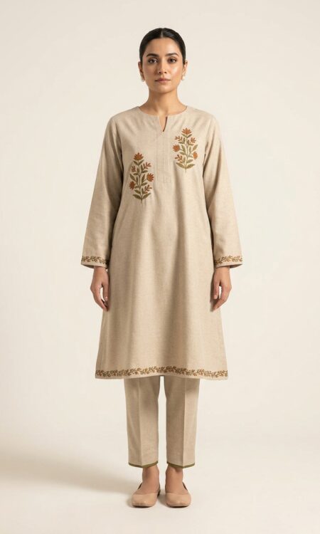 Oatmeal-floral-khaddar-suit