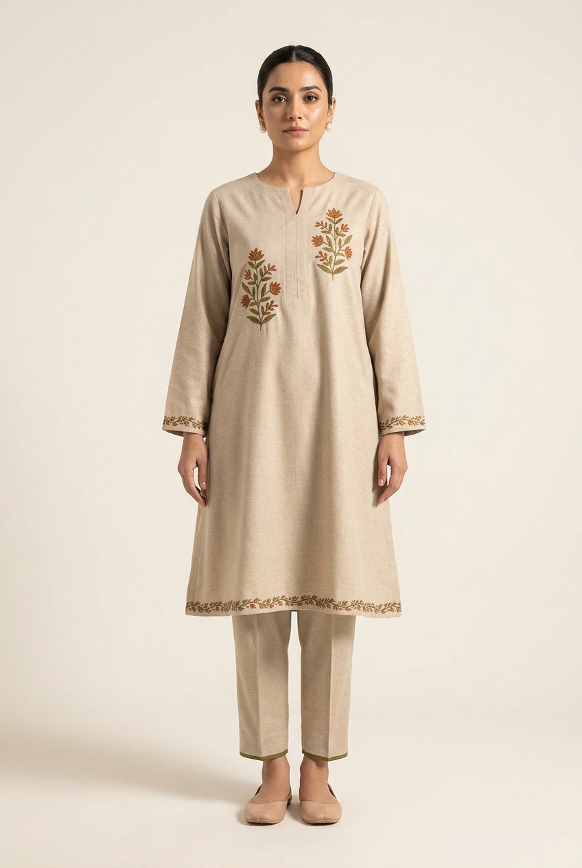 Oatmeal-floral-khaddar-suit
